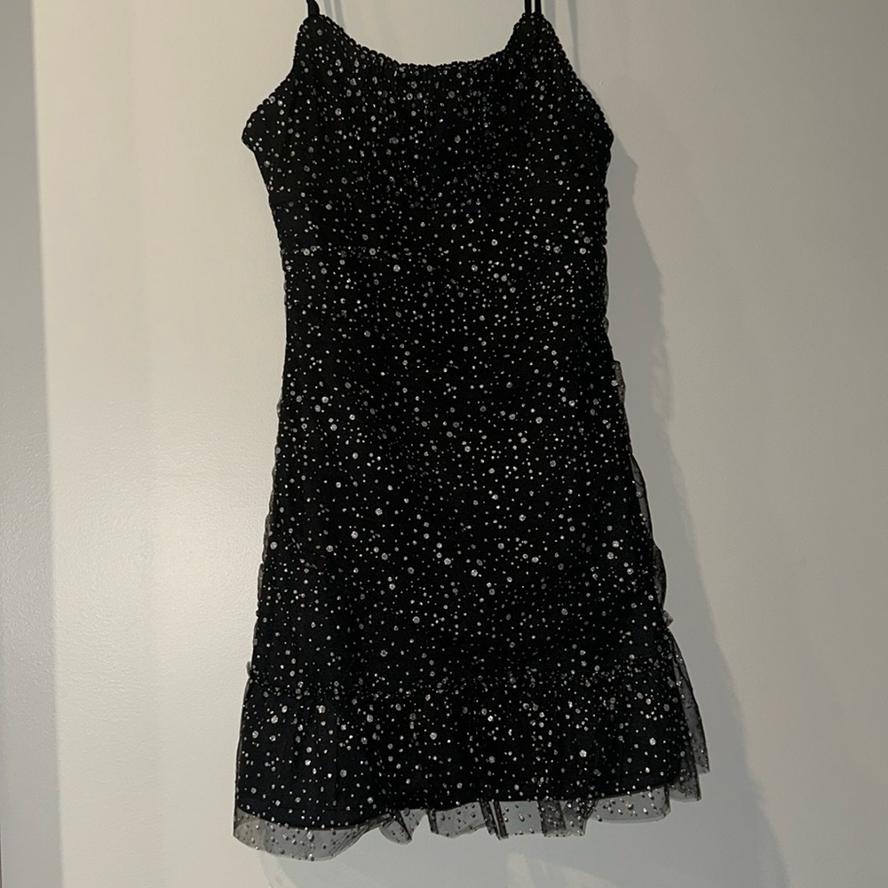 Black Mini Dress with Silver Polka Dots